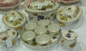 Royal Worcester Evesham pattern, three oval tureens and covers, six ramekin dishes and a flan