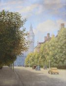Oil on board
James Gale
'Westminster', signed, also signed, titled and dated 1937 on a label