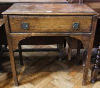 Twentieth century oak side table with moulded edge top, long frieze drawers, raised on square