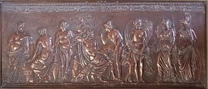 Late 19th/early 20th century embossed copper classical frieze, with Mercury and other classical