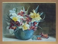 Watercolour
English School 
Still-life study of a floral arrangement, daffodils in a circular