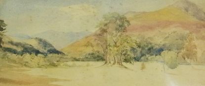 Watercolour
Attributed to Francis Danby
Study of trees in a mountainous landscape, bears signature