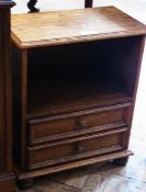 Oak side cupboard, with open shelf and two short drawers below, on bun feet, width 51cms