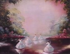 Oil on canvas
Arthur Fidler
Ballerinas performing in a woodland stage set, signed, 41 x 51cm