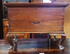 A Victorian mahogany sewing box, the hinged lid with ogee mould edge fitted interior with drawer