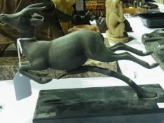 1920's French bronze model Springbok, on marble base, 17cm high overall x 23 cm wide