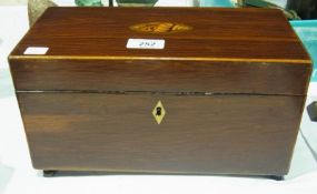 A Georgian rectangular tea caddy with oval satinwood shell inlay, the interior fitted with a pair of