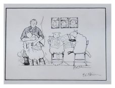 Pen and ink
Series of cartoon sketches by various artists, to include:- Honeyset, Tim Madden, Albert