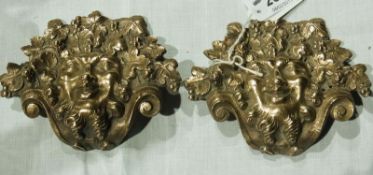 Pair 19th century French gilt bronze masks, Dionysius, 9.5 cm high