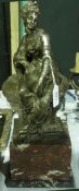 French silver plated bronze classical female figure with urn, seated on variegated marble base,