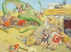 Watercolour 
Lawson Wood (1878-1957)
"Wagon Repairs Limited", humorous cartoon with legend "Let