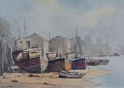 Watercolour
Sidney Cardew (b.1931) (Wapping School)
Barges at low tide, signed, 28 x 38cm