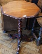 Victorian mahogany octagonal top side table with gadrooned border, on turned spiral column with