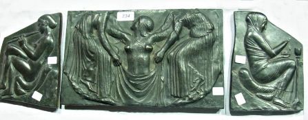 Italian Grand Tour bronze triptych after the antique, Ludovisi Throne, signed indistinctly, "Eug.