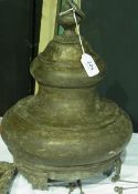 Early 19th century French bronze hanging lantern, of shaped inverse bell form, 41 cm high