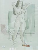 Watercolour and pencil
Sidney Horne Shepherd
Study of a female standing nude in red shoes, signed,