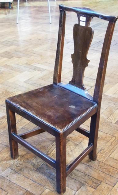 Nineteenth century country Chippendale single chair with vase shaped solid splat, solid seat, on