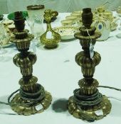 Pair giltwood table lamps with lobed pyriform columns, 33 cm high (2)