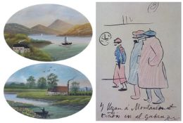 Three gouaches 
Loch Lomond and Ayrshire with another of Surrey, together with a French humorous
