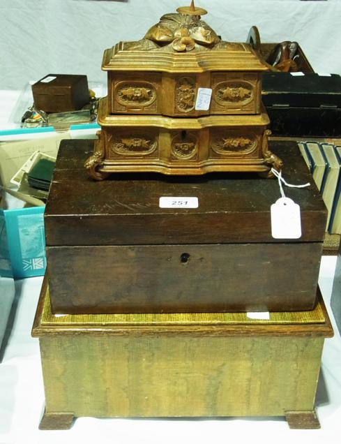 A Continental carved lime wood jewellery box together with a Victorian mahogany work box, together
