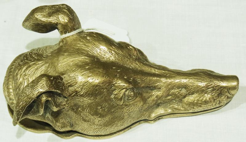 A Victorian brass letter/paper holder, in the form of a lurcher
