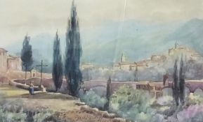 Watercolour drawing
Cyril Fitzroy  
Italian mountain landscape with figure in foreground, signed and