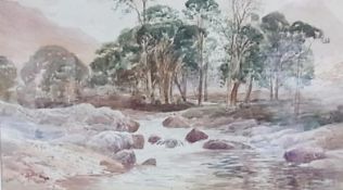Watercolour 
Finlay Mackinnon 
Highland landscape with mountain stream, signed, 28 x 46cm