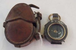 WWI brass cased pocket compass, with black painted and mother-of-pearl dial, by Negretti & Zambra,