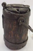 Small Antique wooden barrel, with pewter hinge and handle, 18cm high