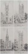 Five lithographs of churches, 
including:- "The Cathedral, Salisbury", by Day and Sons, circa