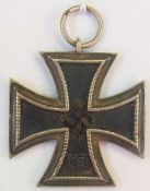 German silver and black composition cross pendant embossed with swastika and '1813-1939'