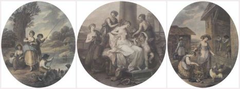 Stipple engraving 
by F. Bartolozzi
Allegorical group with classical nymphs, 39cm, diameter,