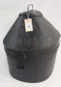 Military tin hatbox, oval with hinged loop handle to the sloping top, inscribed "Gen. G. C. Gordon"