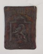 Northern 1836 pressed copper fire mark, 23cm high