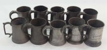 Quantity of nineteenth century English pewter half pint tankards, with excise mark of WR, VR and
