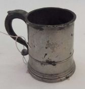 Eighteenth century English pewter tankard with excise mark WR, with possible touchmark of John