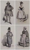 Forty-three handcoloured engravings, characters illustrating various trades and professions, circa