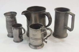 Quantity of nineteenth century continental pewter, including quart tankard with side spout, demi-