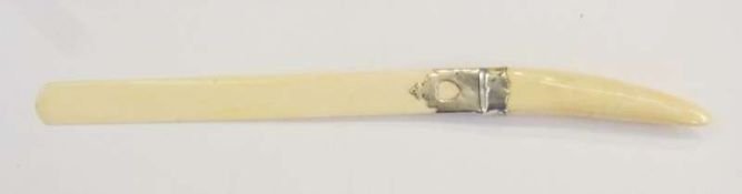 Victorian large ivory paper knife/page turner, pointed handle with silver mounted collar, London