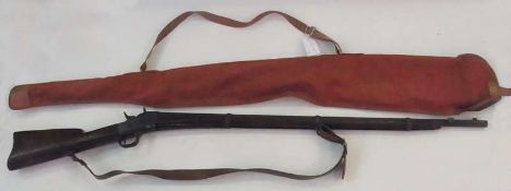 Nineteenth century breech-loading rifle, with mahogany stock, bayonet fixing to barrel and leather