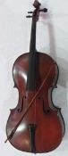 WITHDRAWN - Cello labelled Moinel-Cherpitel fecit Paris 1921 together with silver mounted bow,