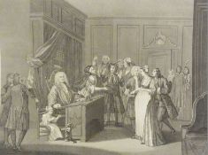 Seventeen various Hogarth engravings, including:- "The Beggars Opera", "The Lottery", "The