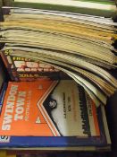 Box of football memorabilia, International programmes, Playfair Annuals, magazines, etc, mainly