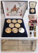 1901 crown, two cased medals, two commemorative medals, Hungarian cased set of coins, WWI war