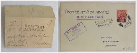 Postal History: Two items 1772 BRISTOL SHIP LETTER (Robertson S2) on Jamaica to London entire and