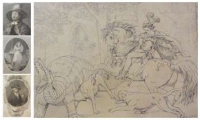 Sixteen proof etchings, sketches for George and The Dragon, origin unknown, possibly German,