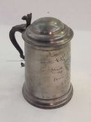 Early twentieth century lidded pewter tankard, inscribed "Exeter College Athletic Club Boating Men's