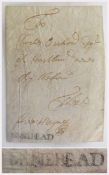 Postal History: Three pence entire to Hartland, signed 1706 Free by Haynes, Very early straight line