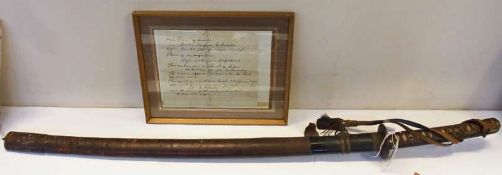 Japanese Shinto Katana, Mei Bishu Osafune Sukesada, blade measures 68cm approx. in length in leather