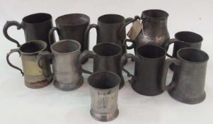 Quantity of nineteenth and twentieth century pewter tankards and measures, (11)